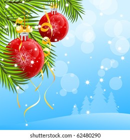 Abstract Christmas background with Christmas tree and Christmas Balls