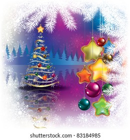 Abstract Christmas background with tree and decorations