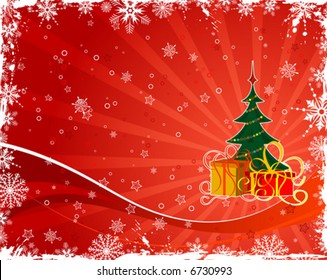 Abstract christmas background with tree and gift, element for design, vector illustration