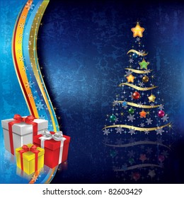 Abstract Christmas background with tree and gifts