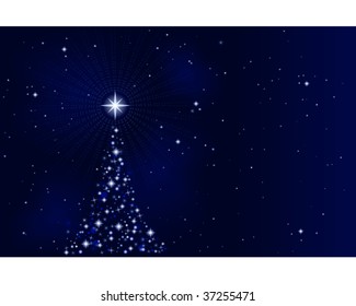 Abstract Christmas background with Christmas tree, peaceful, tranquil and silent. Use of 10 global colors, blends. Artwork grouped and layered.