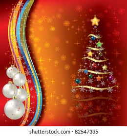 Abstract Christmas background with tree and white balls