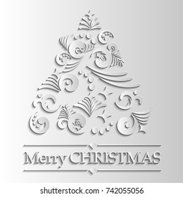 Abstract Christmas background. Trendy design template Christmas greeting card, invitation, banner, poster. Cut out paper style. Vector illustration.