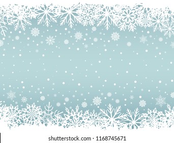 Abstract Christmas background with white snowflake borders and copy space in the center. Vector illustration.