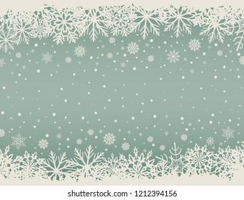 Abstract Christmas background with white snowflake borders and copy space in the center. Vector illustration. Vintage winter backdrop.