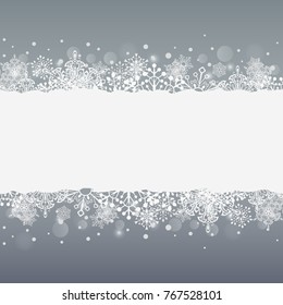 Abstract Christmas background with white snowflake stripe borders and copy space in the center. Vector illustration.