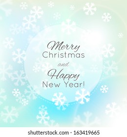 Abstract Christmas background with white snowflakes and light soft colors. Vector illustration.