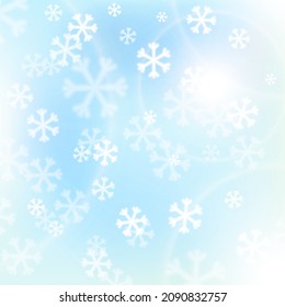 Abstract Christmas background with white snowflakes on pastel colors gradients. Vector illustration. Frosty winter nature background