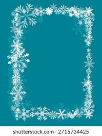 Fondo de Navidades Abstractas. Marco de invierno con copos de nieve sobre fondo azul. No IA, Ilustración vectorial