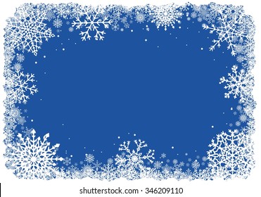 Abstract Christmas background. Winter frame with snowflakes over blue background. Vector illustration