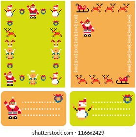  abstract Christmas backgrounds and cards set with pixel xmas icons and decor elements