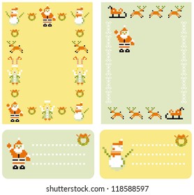  abstract Christmas backgrounds and cards set with pixel xmas icons and decor elements template