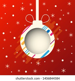 Abstract Christmas ball Banner cutted from paper on red background