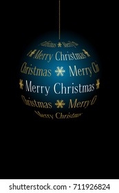 abstract christmas ball created from text Merry Christmas on dark background, vector holiday illustration, suitable for greeting card with place for text