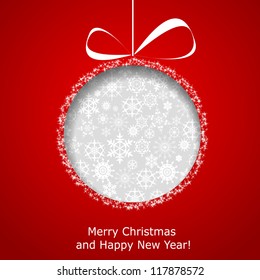 Abstract Christmas ball cutted from paper on red background. Vector eps10 illustration