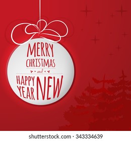 Abstract Christmas ball cutted from paper on red background with firs and stars.  Is ideal for everything from invitation cards to the background suited for print and web products.