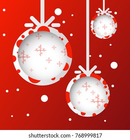 Abstract christmas ball cutted from paper on white with snowflakes background. Vector eps10 illustration