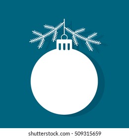 Abstract Christmas ball and fir branches  flat vector illustration isolate dark background  easy to use