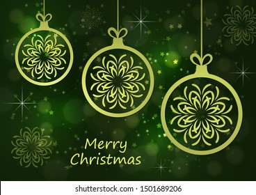 Abstract Christmas ball, inside creative snowflake ornament on dark glare background. Vector illustration for your design.