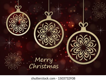 Abstract Christmas ball, inside creative snowflake ornament on dark glare background. Vector illustration for your design.