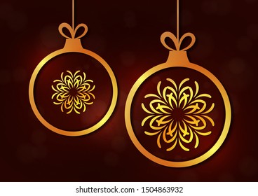 Abstract Christmas ball, inside creative snowflake ornament on dark glare background. Vector illustration for your design.