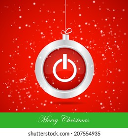 Abstract Christmas ball with power button on red background. Vector eps10 illustration