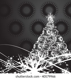 Abstract christmas ball tree on black background, vector illustration for xmas