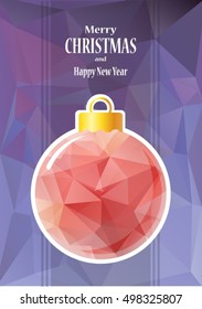 Abstract Christmas ball vector illustration on a blue polygonal background. Seasonal greeting card design.