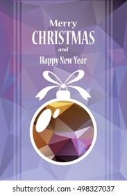 Abstract Christmas ball vector illustration on a violet polygonal background. Greeting card design.