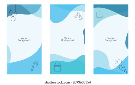 Abstract christmas banner set for social media with spots and new year toys. Vector party backdrop 10eps. blue tamplate.