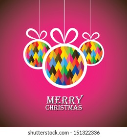 Abstract christmas bauble balls on pink background- vector graphic. This illustration shows three hanging balls decorated on xmas ( feliz navidad ) eve