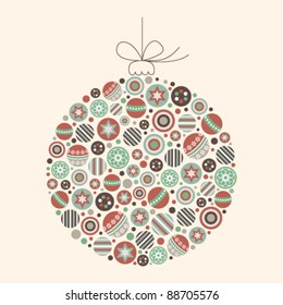 Abstrato bauble de Natal criado a partir de muitos baubles menores em cores vintage.