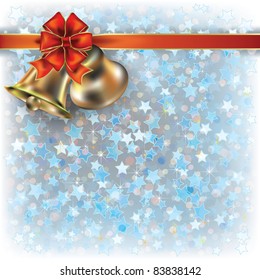 Abstract Christmas blue greeting with bells and bow