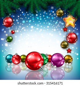 Abstract Christmas blue greeting with color decorations
