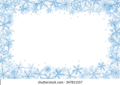 Abstract Christmas Border Background With Blue Snowflakes.