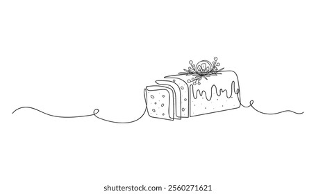 Abstract christmas cake drawn by one line. Hand drawn holiday vector illustration.