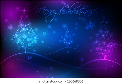 Abstract Christmas card background with Christmas trees
