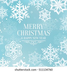 Abstract Christmas card with cut out snowflakes and wishing. Vector.