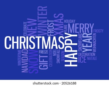 Abstract Christmas card with season words on blue