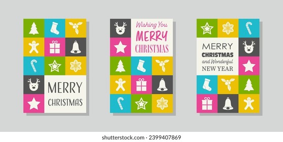 Abstract Christmas card set. Minimalist design. Vector illustration