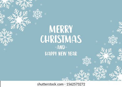 Abstract Christmas card with snowflakes and wishing text on blue background.