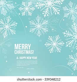 Abstract Christmas card with snowflakes and wishing text.