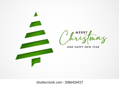 Abstract christmas card template with papercut christmas tree on white background