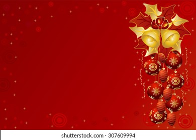 Abstract Christmas card with christmas tree decoration on a  red background