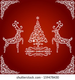 Abstract christmas card, christmas tree and deers