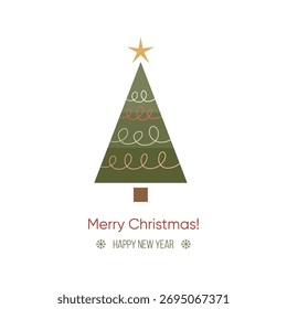 Abstract Christmas card. Christmas tree pattern with doodle elements. Christmas poster. Winter holiday.
