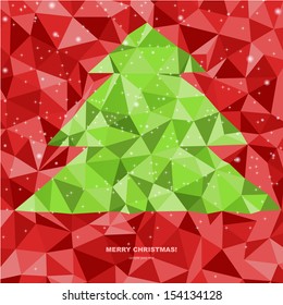 Abstract Christmas card with tree and triangles, Xmas card