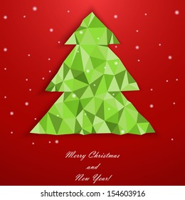 Abstract Christmas card with tree and triangles, Xmas card 