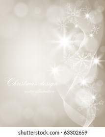 Abstract Christmas card with white snowflakes and lights