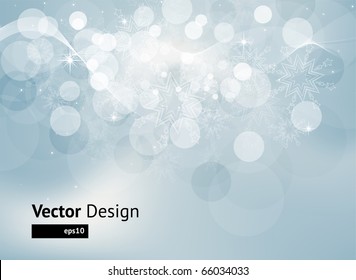 Abstract Christmas card with white snowflakes and lights